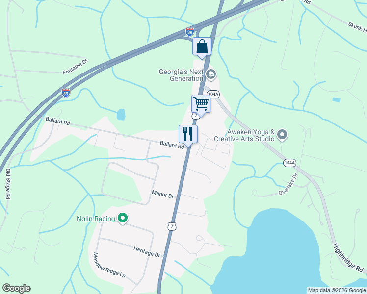 map of restaurants, bars, coffee shops, grocery stores, and more near 75 Ballard Road in Milton