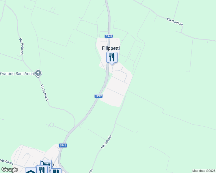 map of restaurants, bars, coffee shops, grocery stores, and more near 35 Via Provinciale Nord in Filippetti