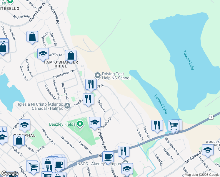 map of restaurants, bars, coffee shops, grocery stores, and more near 33 Kennedy Drive in Dartmouth