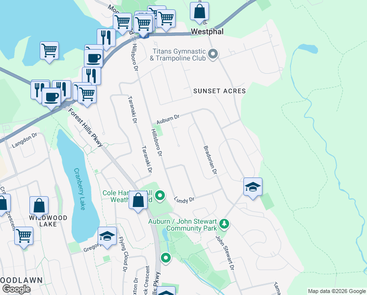 map of restaurants, bars, coffee shops, grocery stores, and more near 14 Auburn Court in Dartmouth