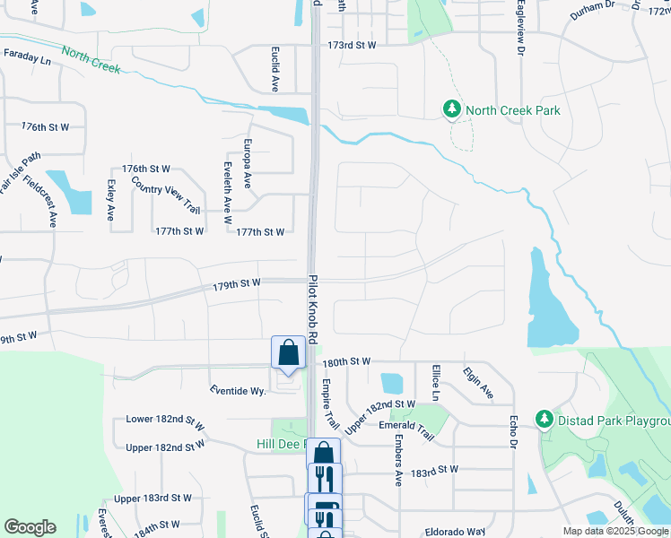 map of restaurants, bars, coffee shops, grocery stores, and more near 17917 Equinox Avenue in Lakeville
