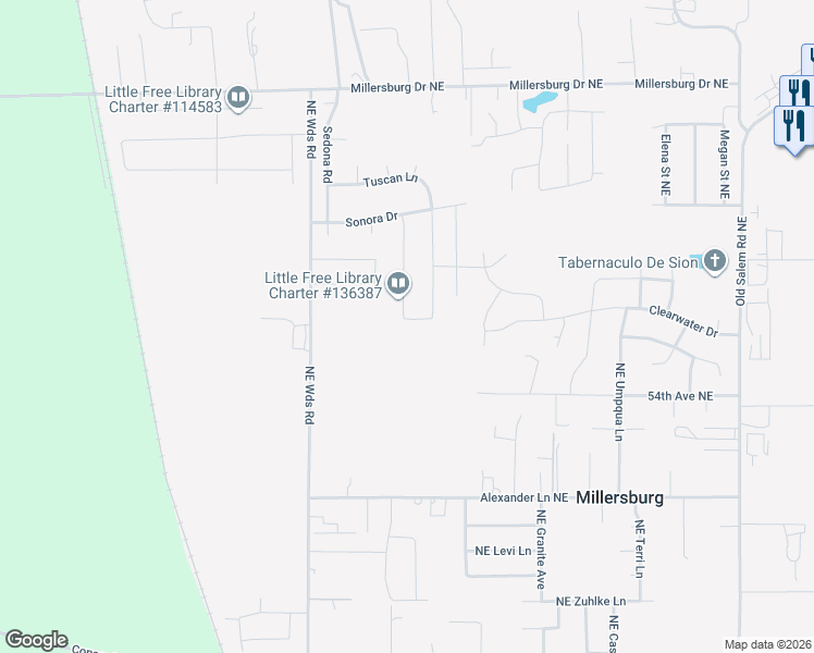map of restaurants, bars, coffee shops, grocery stores, and more near 2636 Northeast Tuscan Loop in Albany