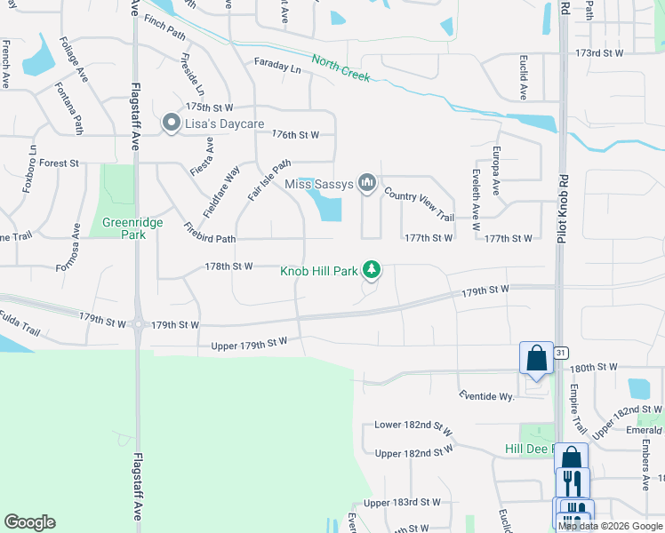 map of restaurants, bars, coffee shops, grocery stores, and more near 6054 178th Street West in Lakeville