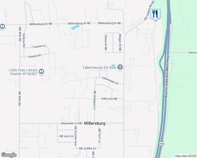 map of restaurants, bars, coffee shops, grocery stores, and more near 3271 Clearwater Drive in Albany