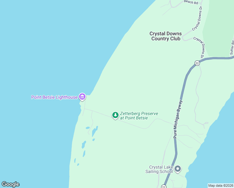 map of restaurants, bars, coffee shops, grocery stores, and more near 3525 Point Betsie Road in Frankfort