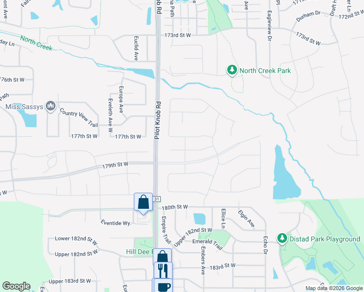 map of restaurants, bars, coffee shops, grocery stores, and more near 17845 Essex Lane in Lakeville