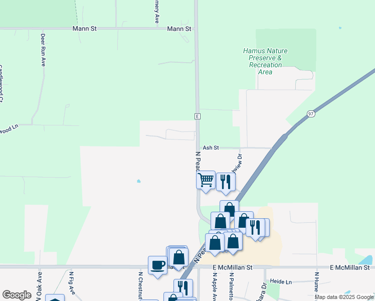 map of restaurants, bars, coffee shops, grocery stores, and more near 2306 North Peach Avenue in Marshfield