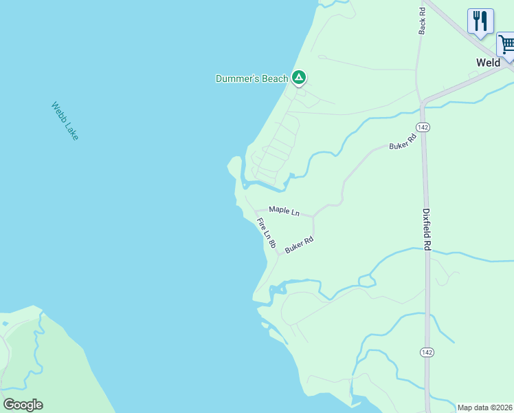 map of restaurants, bars, coffee shops, grocery stores, and more near 22 Maple Lane in Weld