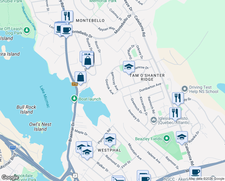 map of restaurants, bars, coffee shops, grocery stores, and more near 67 Gourok Avenue in Dartmouth