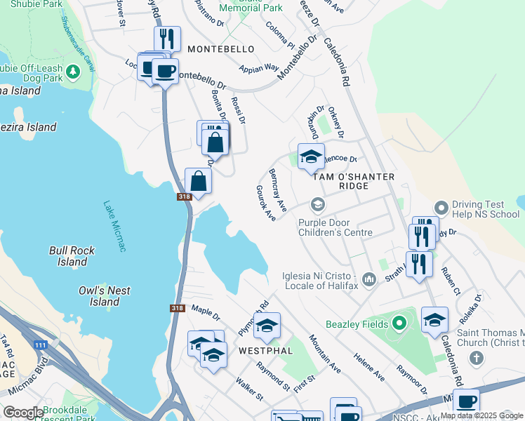 map of restaurants, bars, coffee shops, grocery stores, and more near 70 Gourok Avenue in Dartmouth