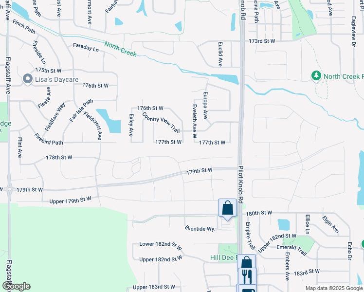 map of restaurants, bars, coffee shops, grocery stores, and more near 5745 177th Street West in Farmington