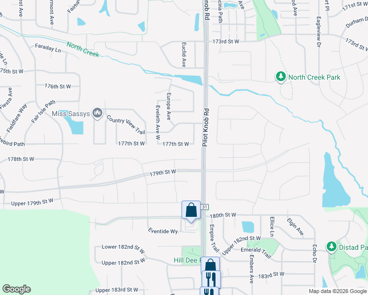 map of restaurants, bars, coffee shops, grocery stores, and more near 5585 177th Street West in Farmington