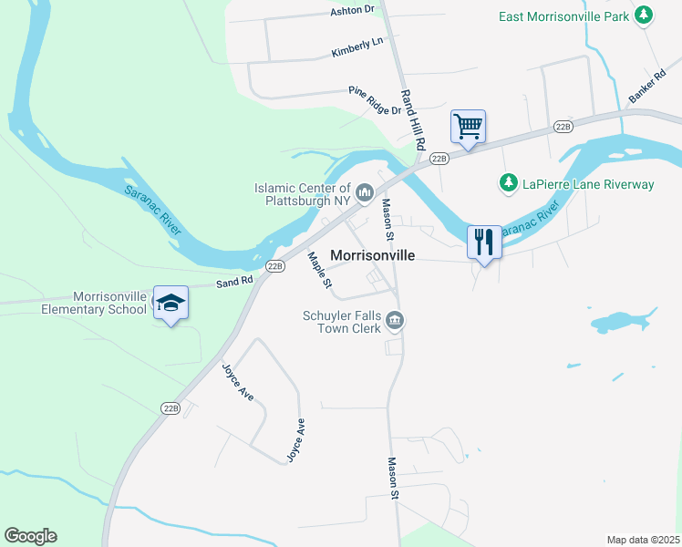 map of restaurants, bars, coffee shops, grocery stores, and more near 11 Church Street in Morrisonville