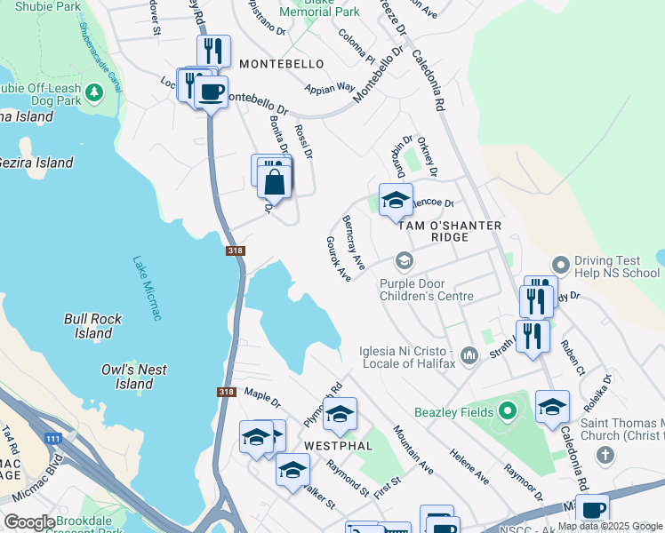 map of restaurants, bars, coffee shops, grocery stores, and more near 70 Gourok Avenue in Dartmouth