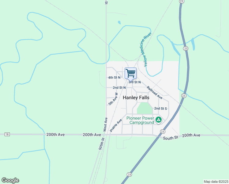 map of restaurants, bars, coffee shops, grocery stores, and more near 203 5th Avenue West in Hanley Falls