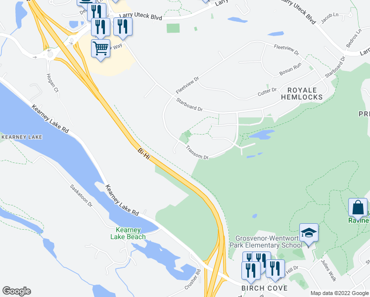 map of restaurants, bars, coffee shops, grocery stores, and more near 190 Transom Drive in Halifax