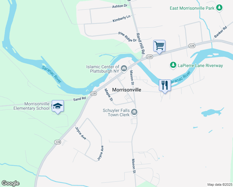 map of restaurants, bars, coffee shops, grocery stores, and more near 11 Church Street in Morrisonville