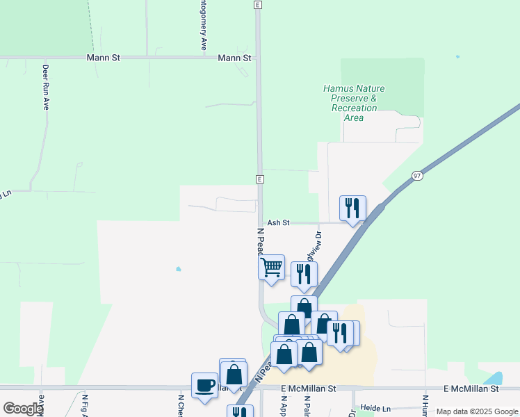 map of restaurants, bars, coffee shops, grocery stores, and more near 2306 North Peach Avenue in Marshfield