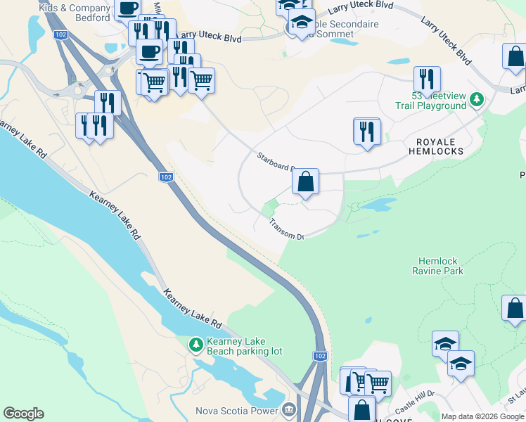 map of restaurants, bars, coffee shops, grocery stores, and more near 207 Transom Drive in Halifax