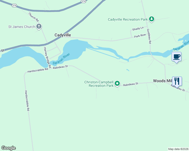 map of restaurants, bars, coffee shops, grocery stores, and more near 219 Rabideau St in Cadyville