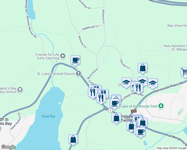 map of restaurants, bars, coffee shops, grocery stores, and more near 33 Birch Grove in Upper Tantallon