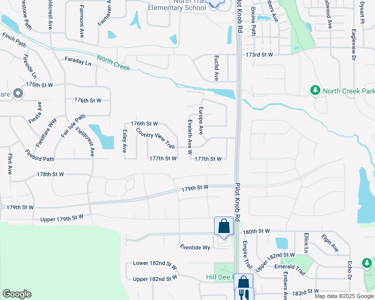 map of restaurants, bars, coffee shops, grocery stores, and more near 5745 177th Street West in Farmington