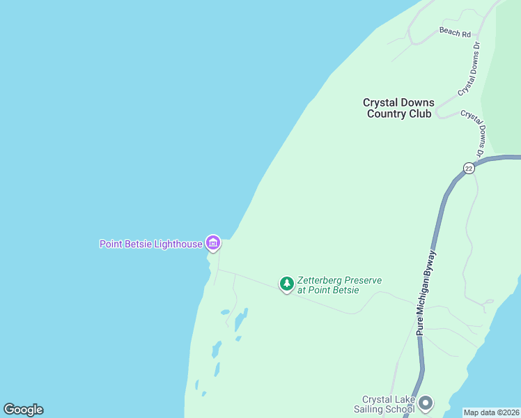 map of restaurants, bars, coffee shops, grocery stores, and more near 3525 Point Betsie Road in Frankfort