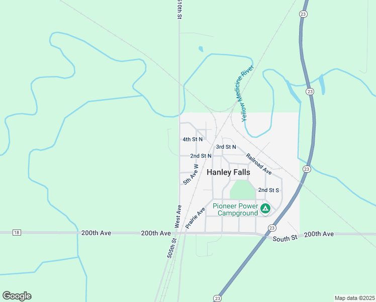 map of restaurants, bars, coffee shops, grocery stores, and more near 203 5th Avenue West in Hanley Falls