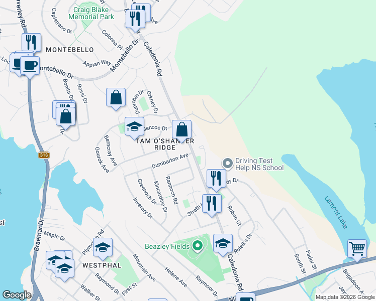 map of restaurants, bars, coffee shops, grocery stores, and more near 41 Dumbarton Avenue in Dartmouth