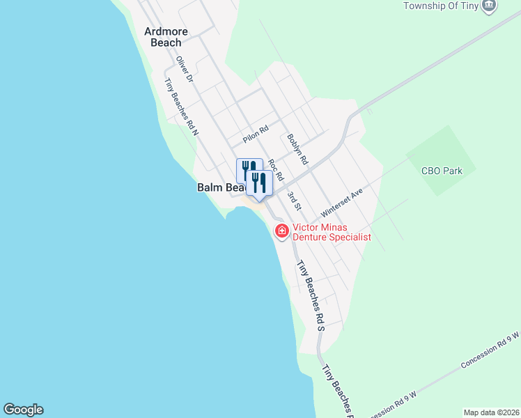 map of restaurants, bars, coffee shops, grocery stores, and more near 362 Balm Beach Road West in Simcoe County