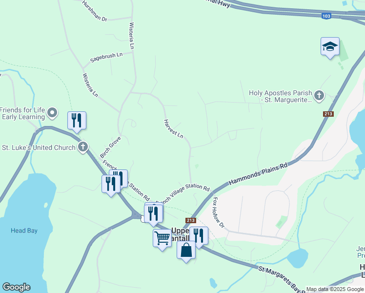 map of restaurants, bars, coffee shops, grocery stores, and more near 16 Harvest Lane in Upper Tantallon