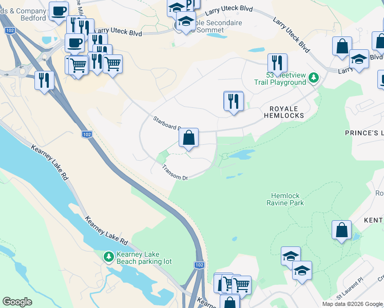 map of restaurants, bars, coffee shops, grocery stores, and more near 49 Merchant Court in Halifax