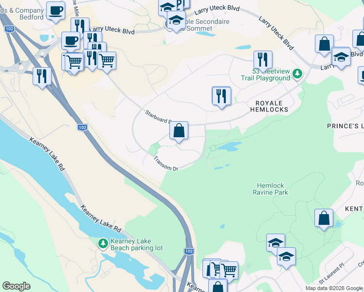 map of restaurants, bars, coffee shops, grocery stores, and more near 49 Merchant Court in Halifax