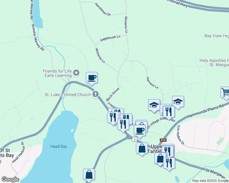 map of restaurants, bars, coffee shops, grocery stores, and more near 48 Birch Grove in Upper Tantallon
