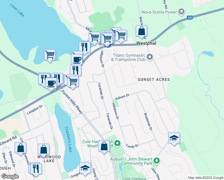 map of restaurants, bars, coffee shops, grocery stores, and more near 158 Hillsboro Drive in Dartmouth