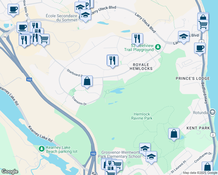 map of restaurants, bars, coffee shops, grocery stores, and more near 60 Sentry Court in Halifax