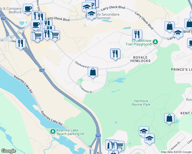 map of restaurants, bars, coffee shops, grocery stores, and more near 46 Fathom Court in Halifax