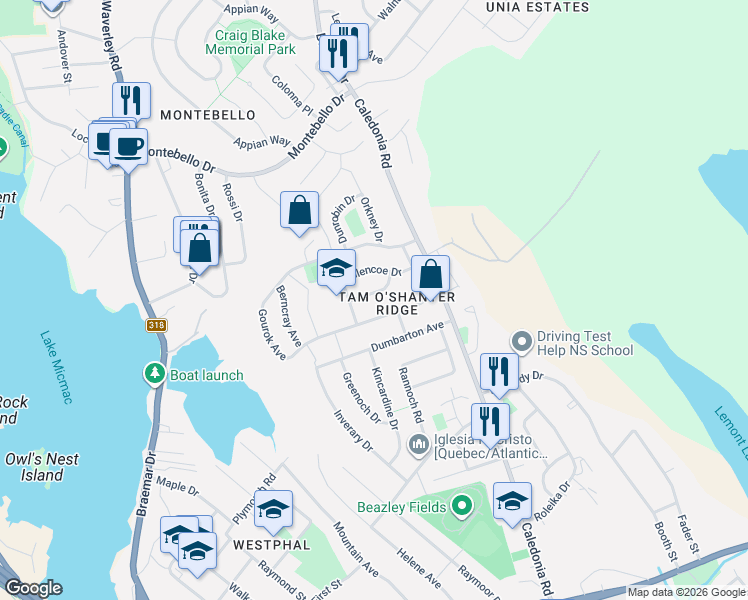 map of restaurants, bars, coffee shops, grocery stores, and more near 11 Tummell Drive in Dartmouth