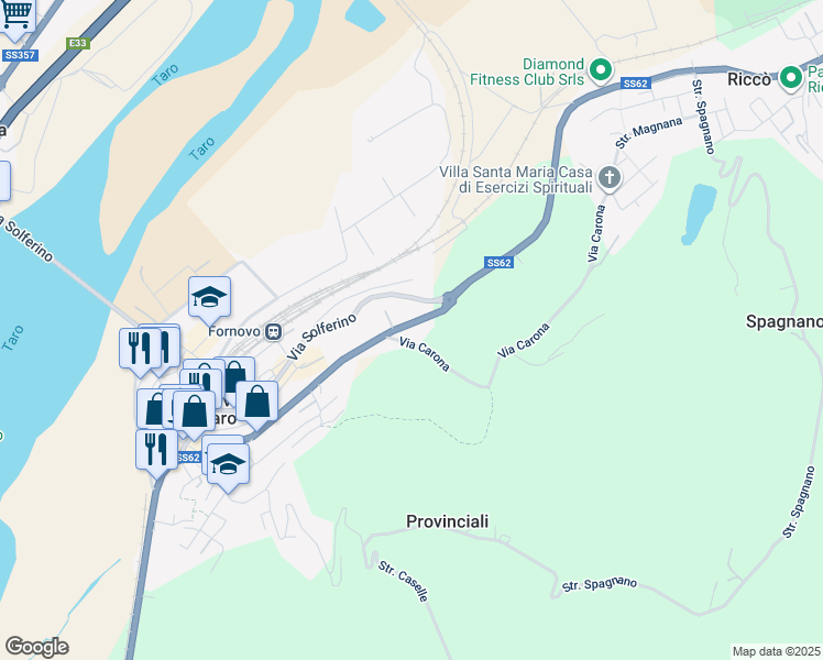 map of restaurants, bars, coffee shops, grocery stores, and more near 7 Via Nazionale in Fornovo di Taro