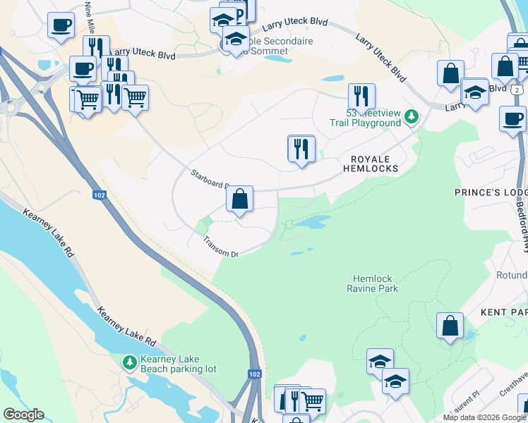map of restaurants, bars, coffee shops, grocery stores, and more near 22 Fathom Court in Halifax