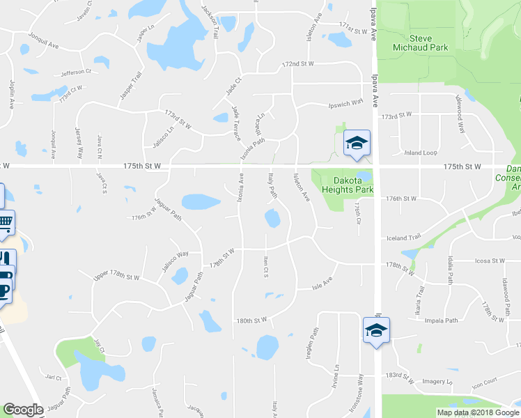 map of restaurants, bars, coffee shops, grocery stores, and more near 17615 Italy Court in Lakeville