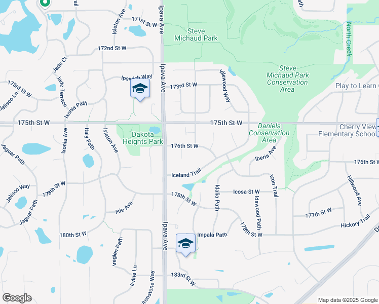map of restaurants, bars, coffee shops, grocery stores, and more near 1762 Ionia Court in Lakeville