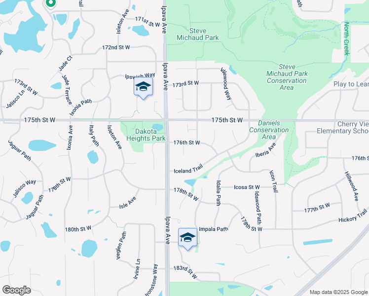 map of restaurants, bars, coffee shops, grocery stores, and more near 1762 Ionia Court in Lakeville