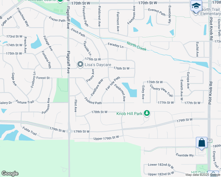 map of restaurants, bars, coffee shops, grocery stores, and more near 17666 Fair Isle Path in Farmington