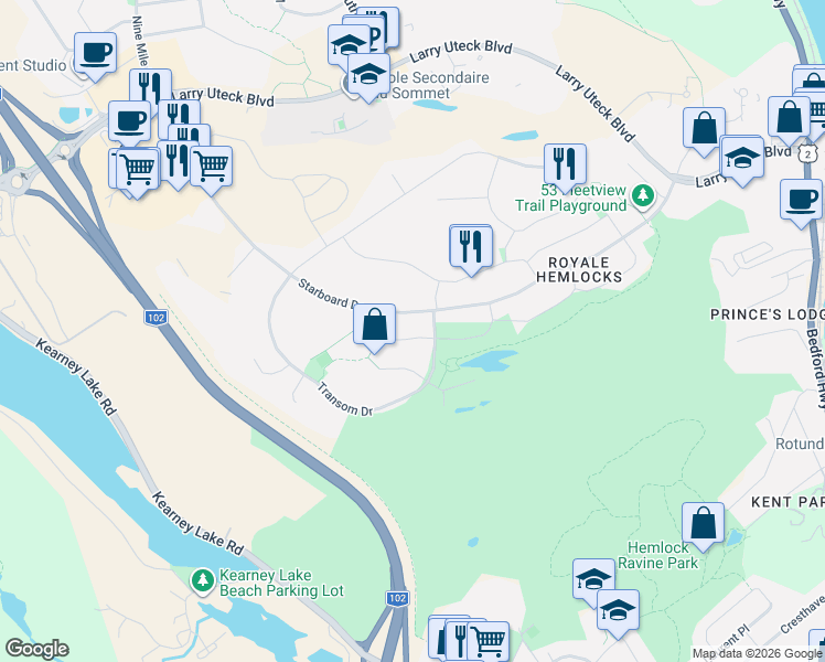 map of restaurants, bars, coffee shops, grocery stores, and more near 22 Fathom Court in Halifax