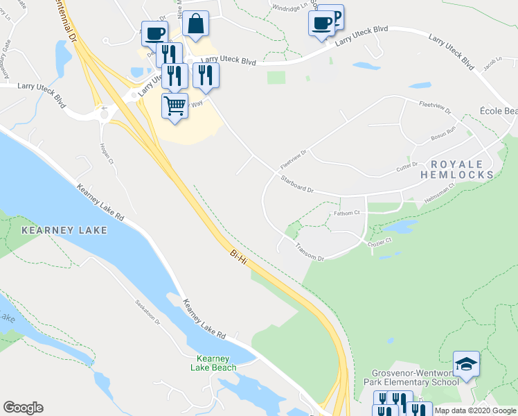 map of restaurants, bars, coffee shops, grocery stores, and more near 322 Transom Drive in Halifax