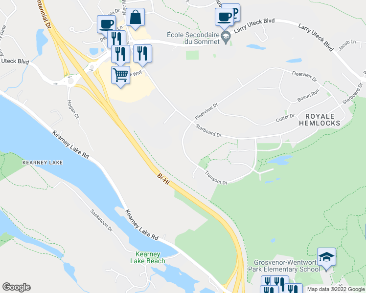 map of restaurants, bars, coffee shops, grocery stores, and more near 296 Transom Drive in Halifax