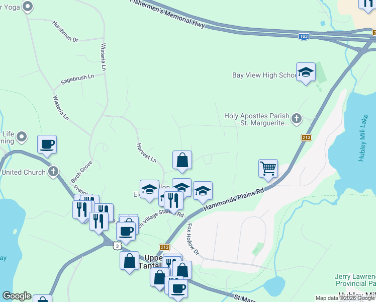 map of restaurants, bars, coffee shops, grocery stores, and more near 6 Appleberry Lane in Upper Tantallon