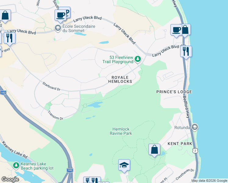map of restaurants, bars, coffee shops, grocery stores, and more near 50 Helmsman Court in Halifax