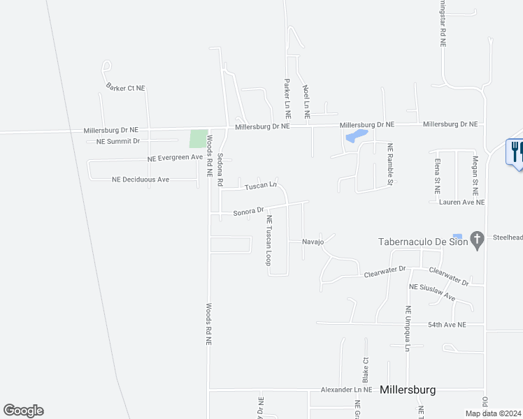 map of restaurants, bars, coffee shops, grocery stores, and more near Sonora Drive in Albany